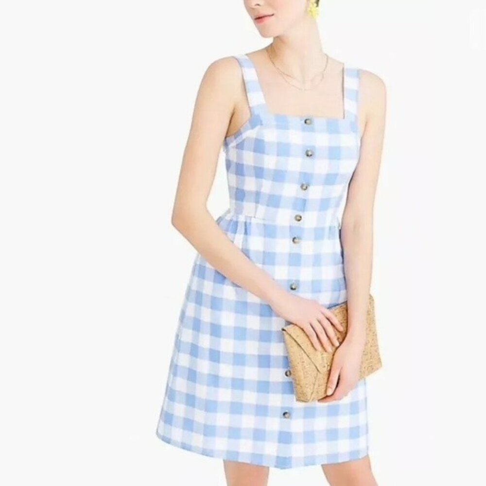 J.Crew Blue Gingham Summer Picnic Dress Size 2 EUC